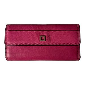 Lodis Magenta Pink Full Size Clutch Style Leather Wallet